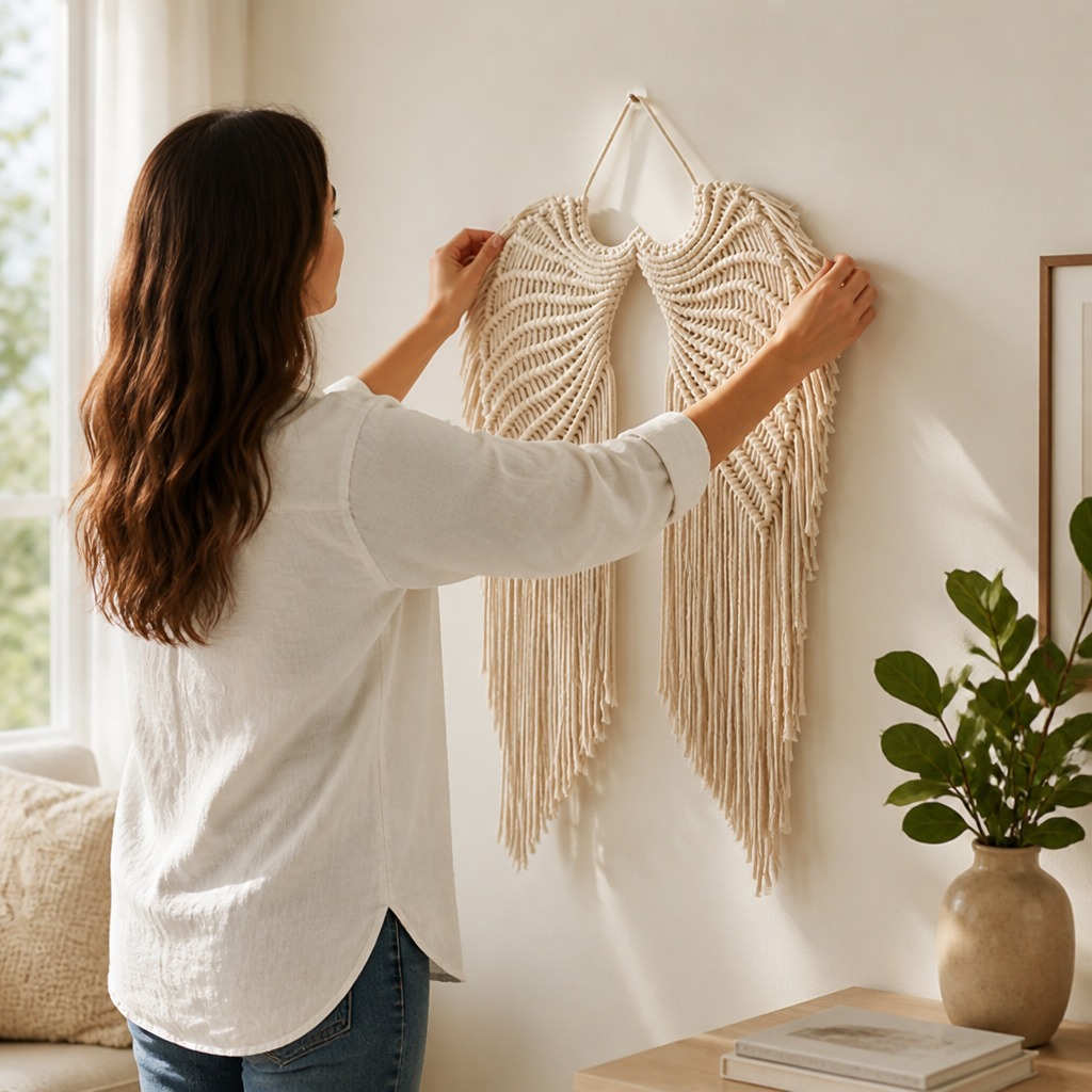 Wall Hanging Handcrafted Wing Motif Knotted Fringe