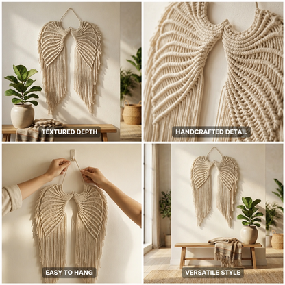 Wall Hanging Handcrafted Wing Motif Knotted Fringe