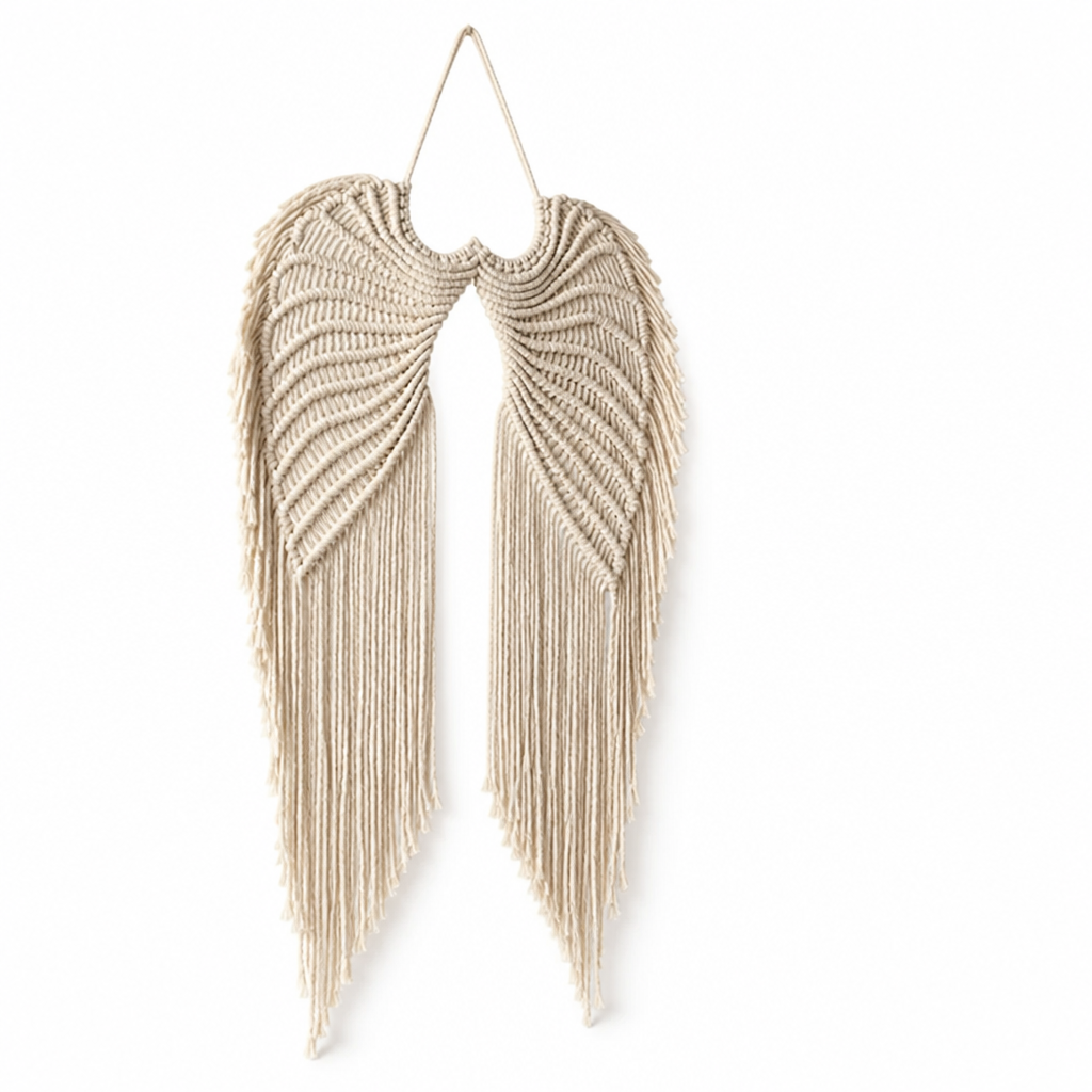 Wall Hanging Handcrafted Wing Motif Knotted Texture & Fringe