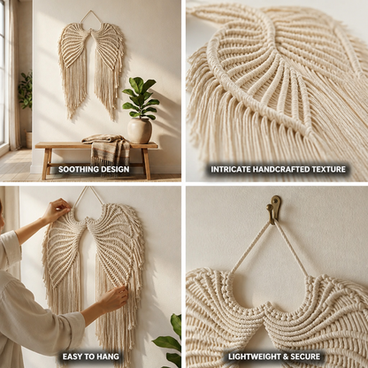 Wall Hanging Handcrafted Wing Motif Knotted Texture & Fringe