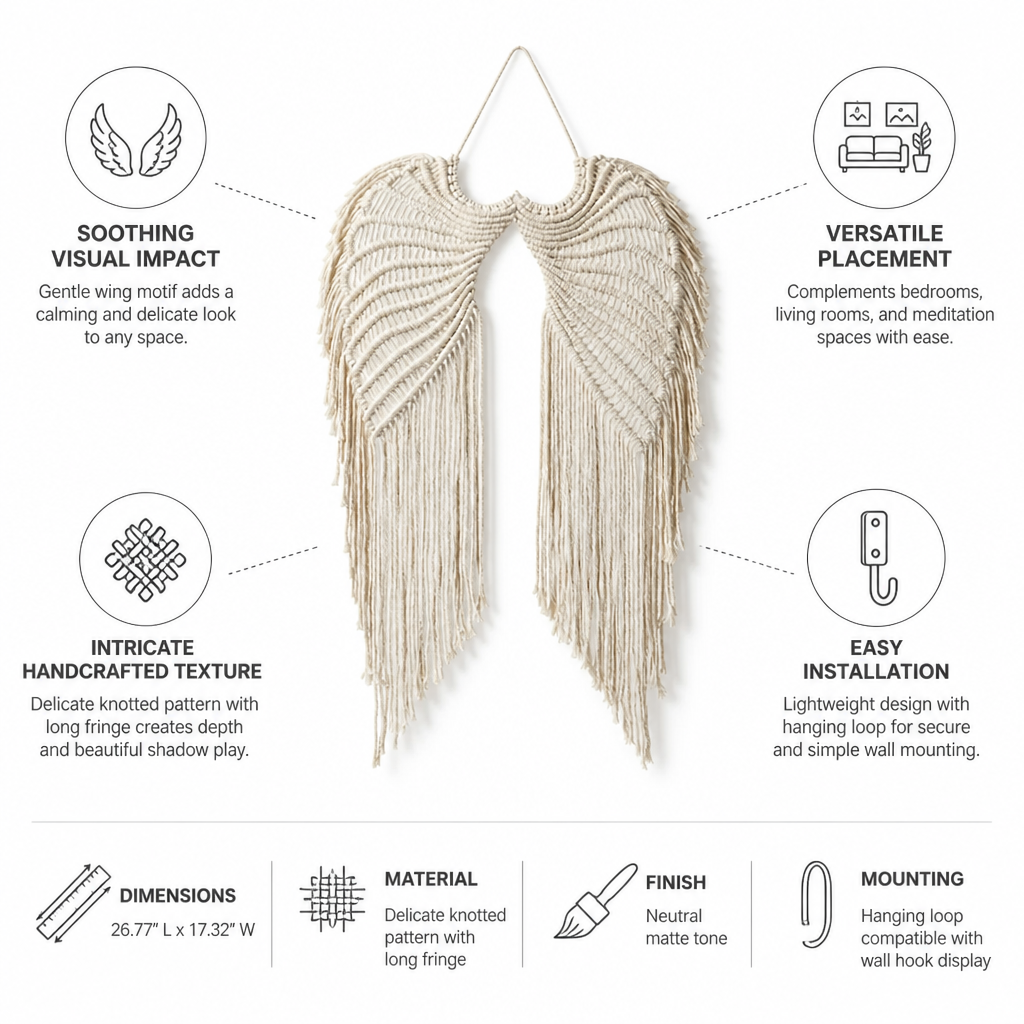 Wall Hanging Handcrafted Wing Motif Knotted Texture & Fringe