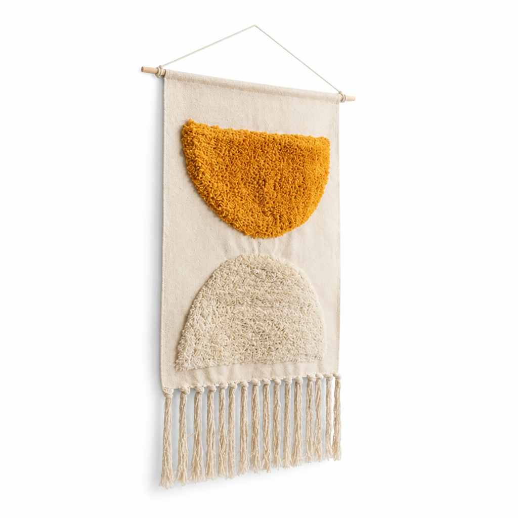 Wall Hanging Tapestry Handwoven Geometric Fringe With Wood Rod