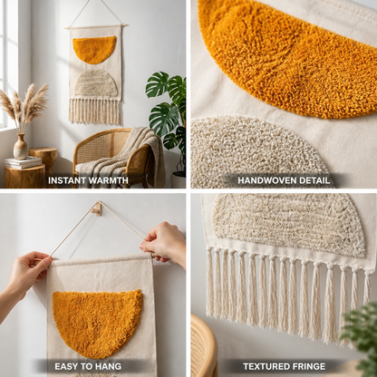 Wall Hanging Tapestry Handwoven Geometric Fringe With Wood Rod