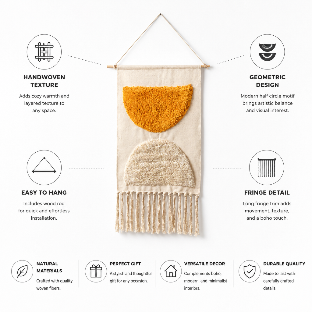 Wall Hanging Tapestry Handwoven Geometric Fringe With Wood Rod