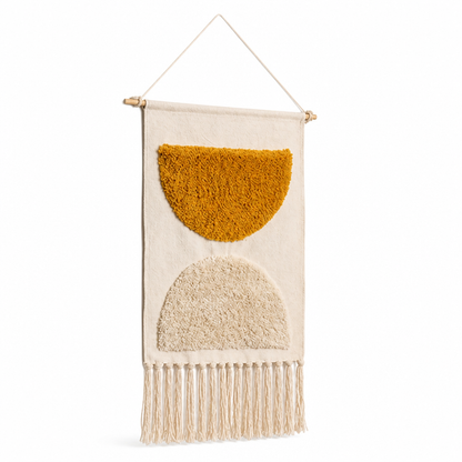 Wall Hanging Tapestry Handwoven Geometric Fringe With Wood Rod