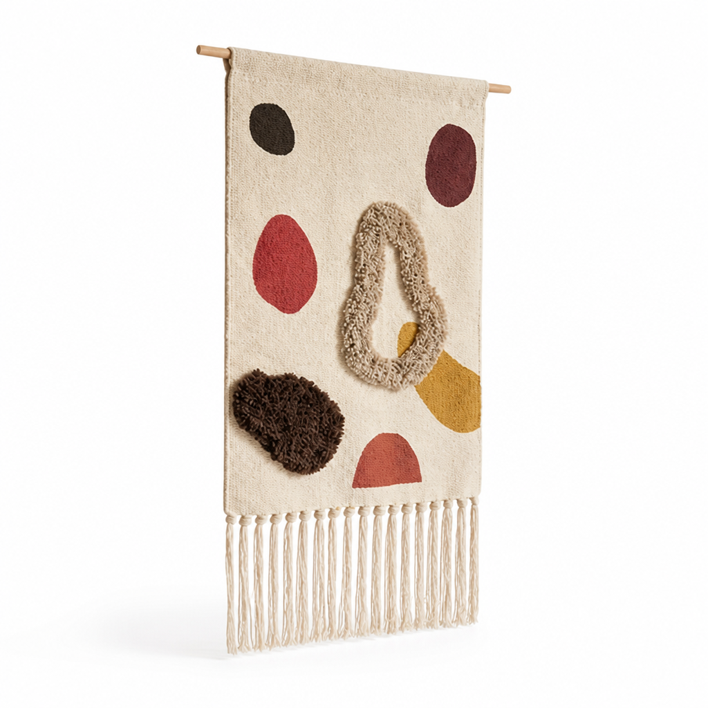 Wall Hanging Tapestry Handwoven Geometric Fringe With Wood Rod