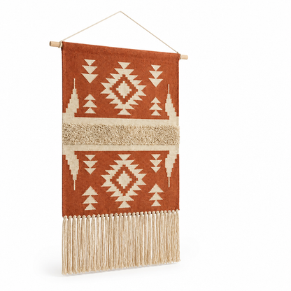 Wall Hanging Tapestry Handwoven Geometric Fringe With Wood Rod
