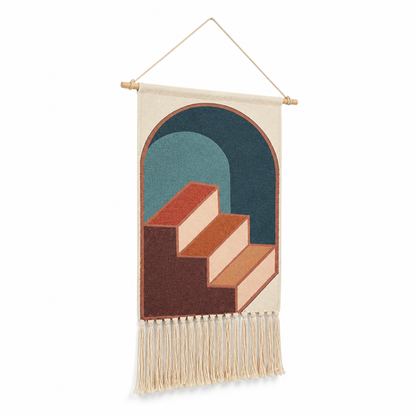Wall Hanging Tapestry Handwoven Geometric Fringe With Wood Rod