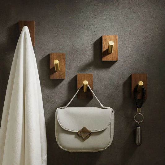 Wall Hook Organizer Natural Wood & Self-Adhesive