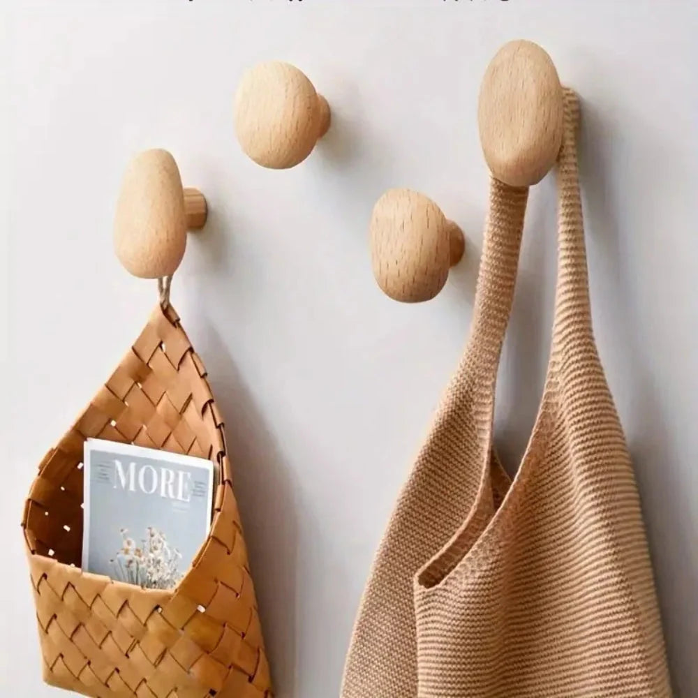 Wall Hook Pebble-Shaped Solid Wood Adhesive Backing