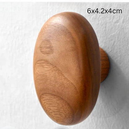 Wall Hook Pebble-Shaped Solid Wood Adhesive Backing