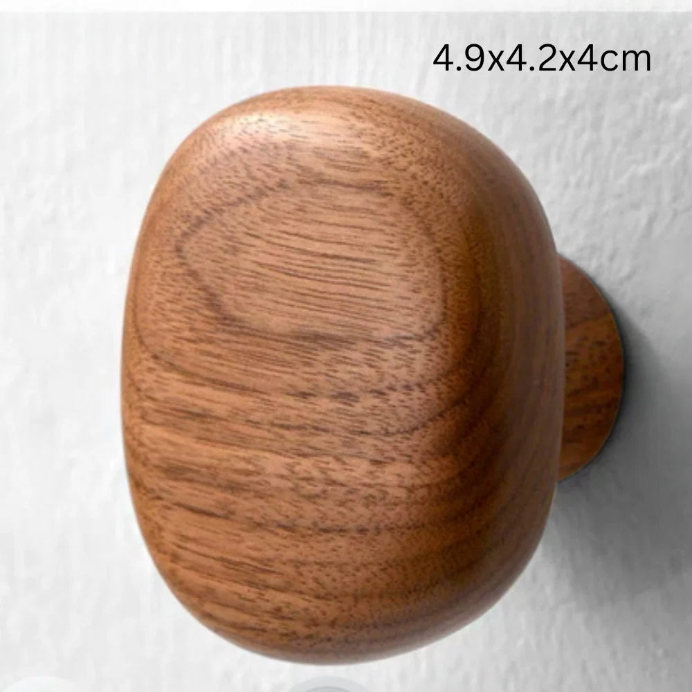 Wall Hook Pebble-Shaped Solid Wood Adhesive Backing