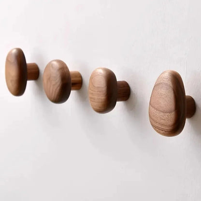 Wall Hook Pebble-Shaped Solid Wood Adhesive Backing