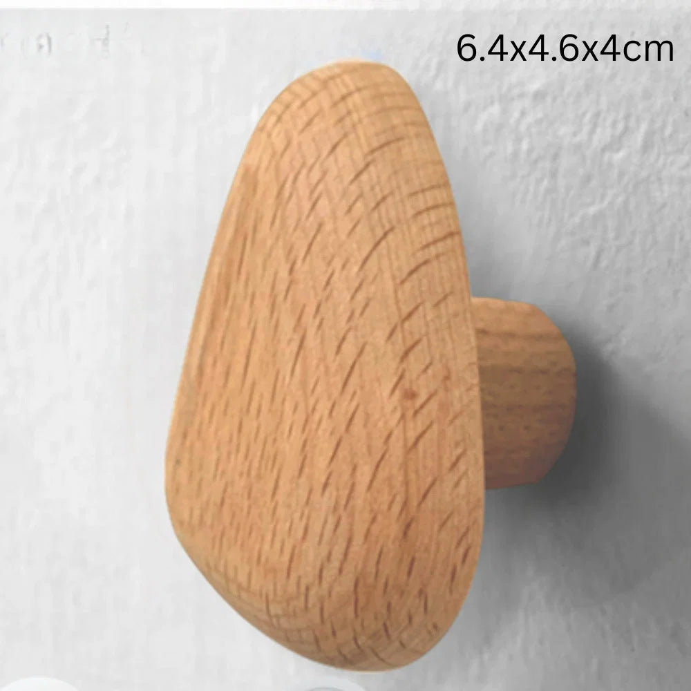 Wall Hook Pebble-Shaped Solid Wood Adhesive Backing
