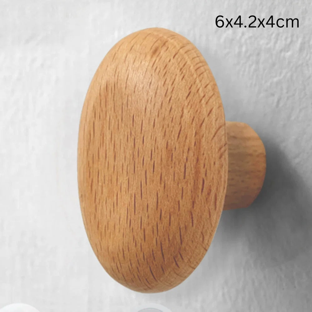 Wall Hook Pebble-Shaped Solid Wood Adhesive Backing