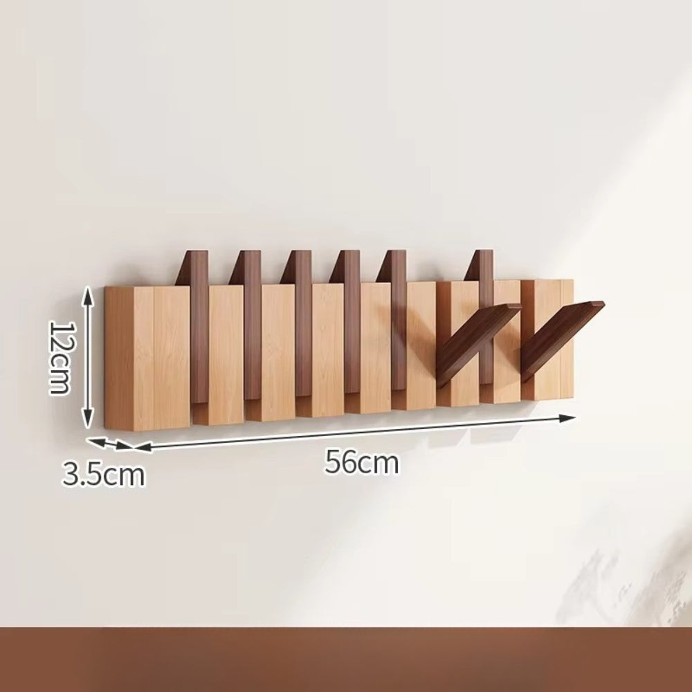 Wall Hook Rack Foldable Piano-Key Natural Wood