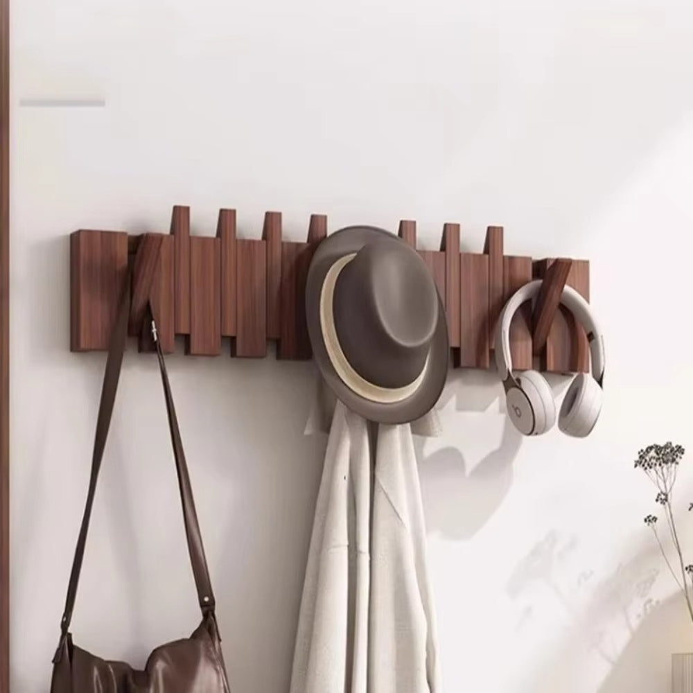 Wall Hook Rack Foldable Piano-Key Natural Wood