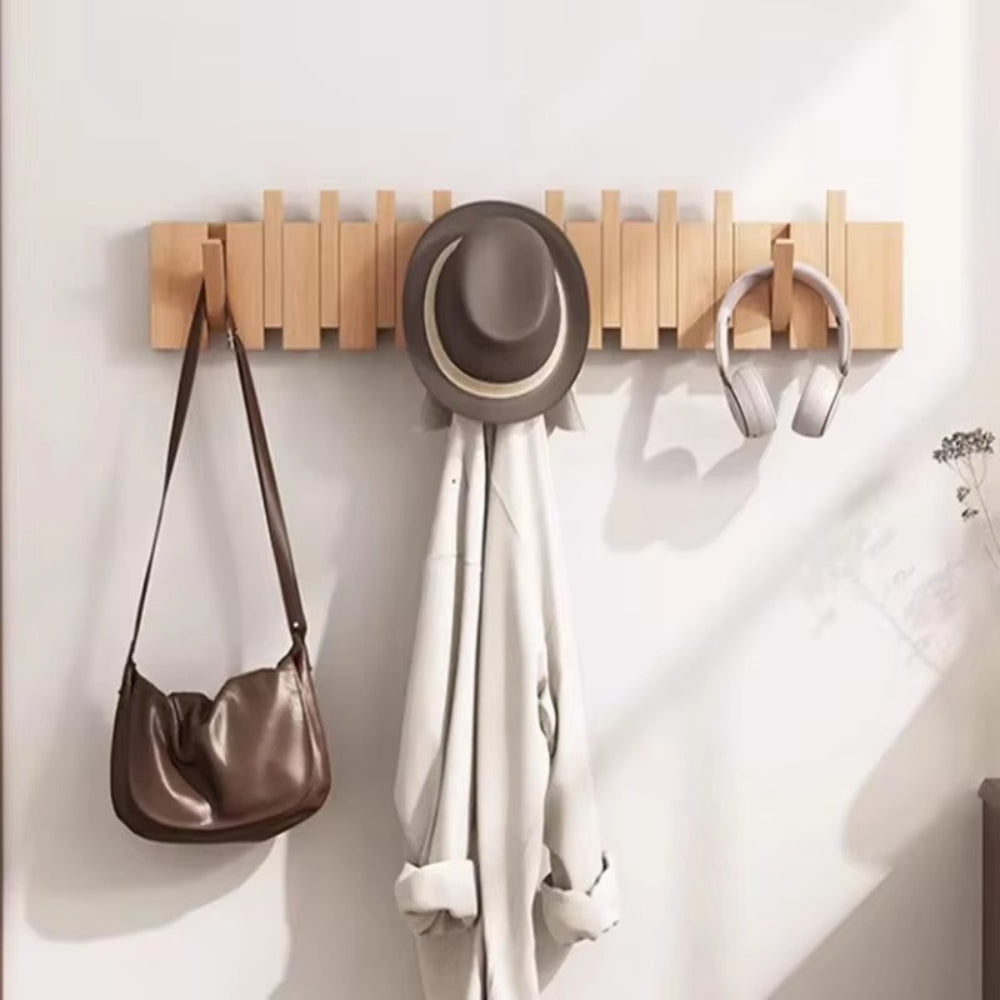 Wall Hook Rack Foldable Piano-Key Natural Wood