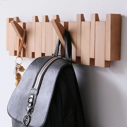 Wall Hook Rack Foldable Piano-Key Natural Wood