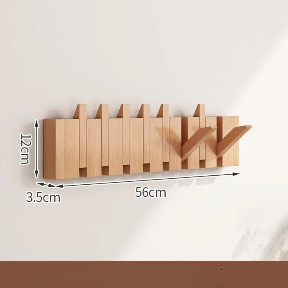 Wall Hook Rack Foldable Piano-Key Natural Wood