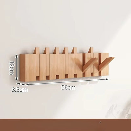 Wall Hook Rack Foldable Piano-Key Natural Wood