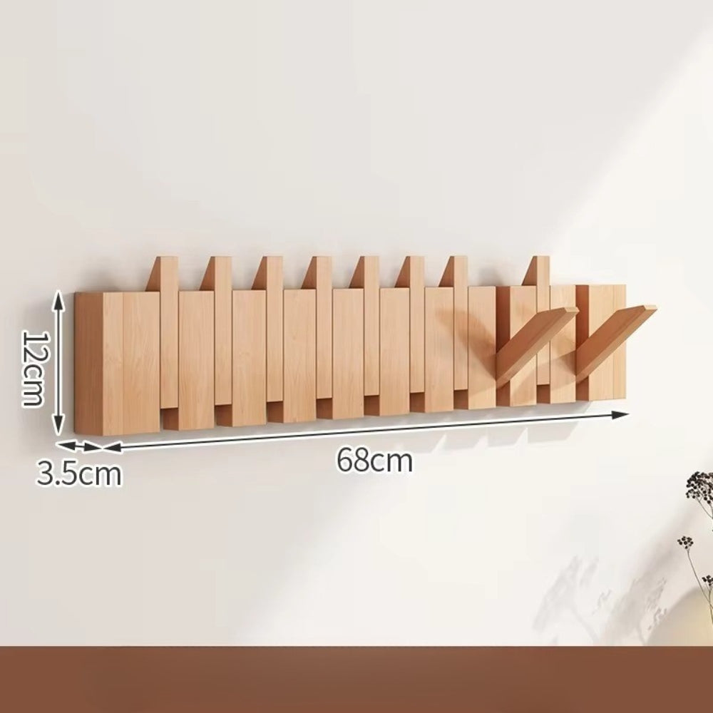 Wall Hook Rack Foldable Piano-Key Natural Wood