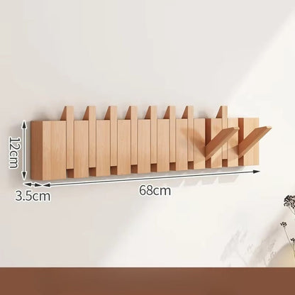 Wall Hook Rack Foldable Piano-Key Natural Wood