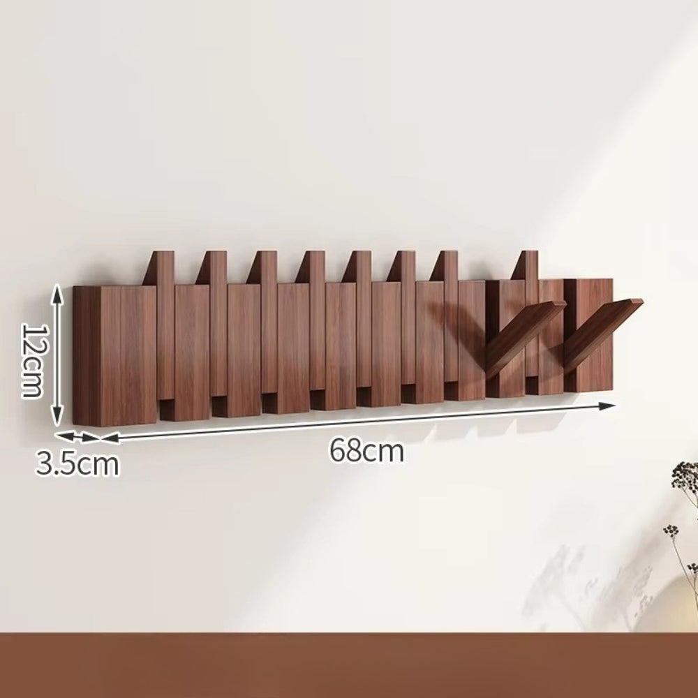 Wall Hook Rack Foldable Piano-Key Natural Wood