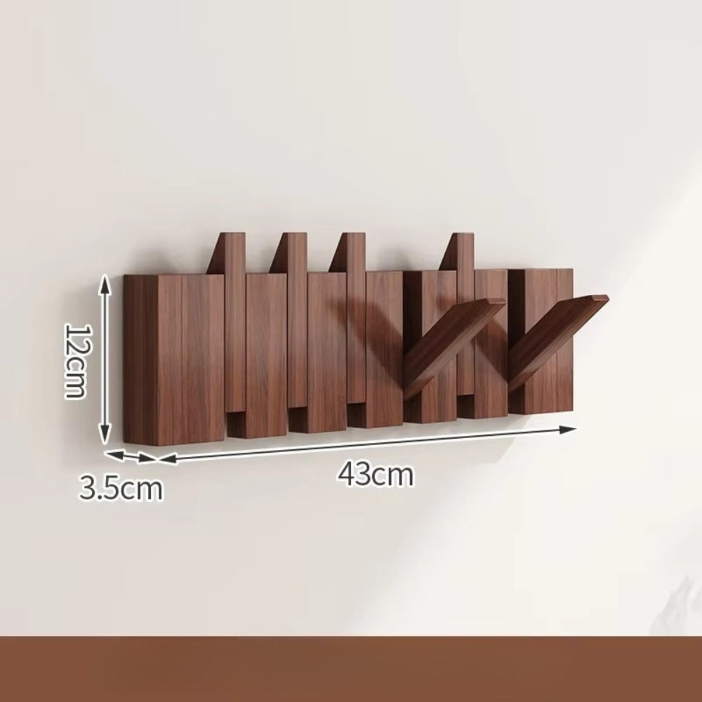 Wall Hook Rack Foldable Piano-Key Natural Wood