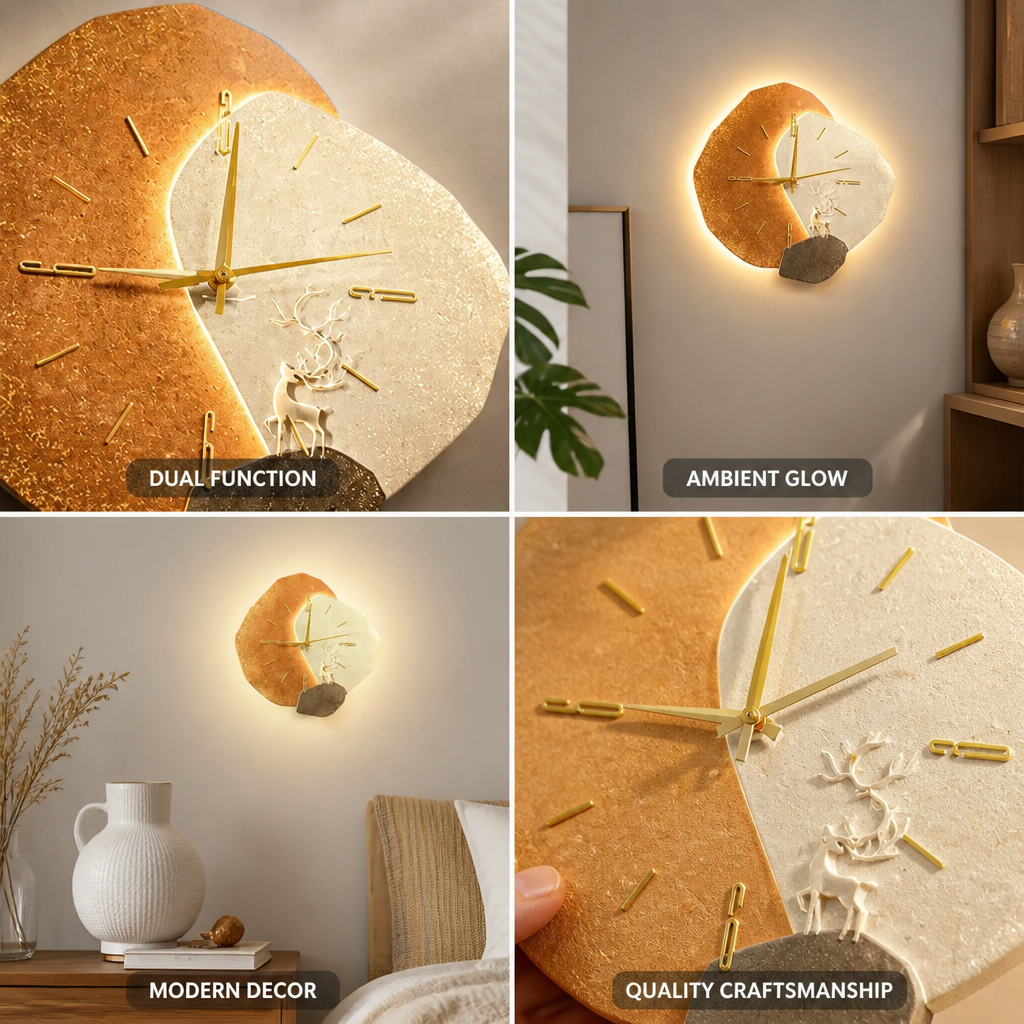 Wall Lamp Asymmetrical Crystal With Built-In Clock