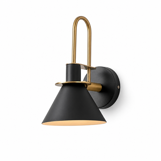 Wall Lamp Conical Metal Shade Curved Gold Arm