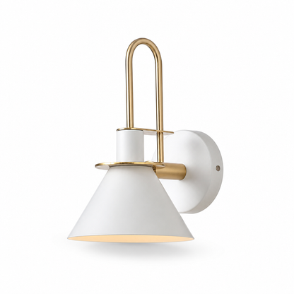 Wall Lamp Conical Metal Shade Curved Gold Arm