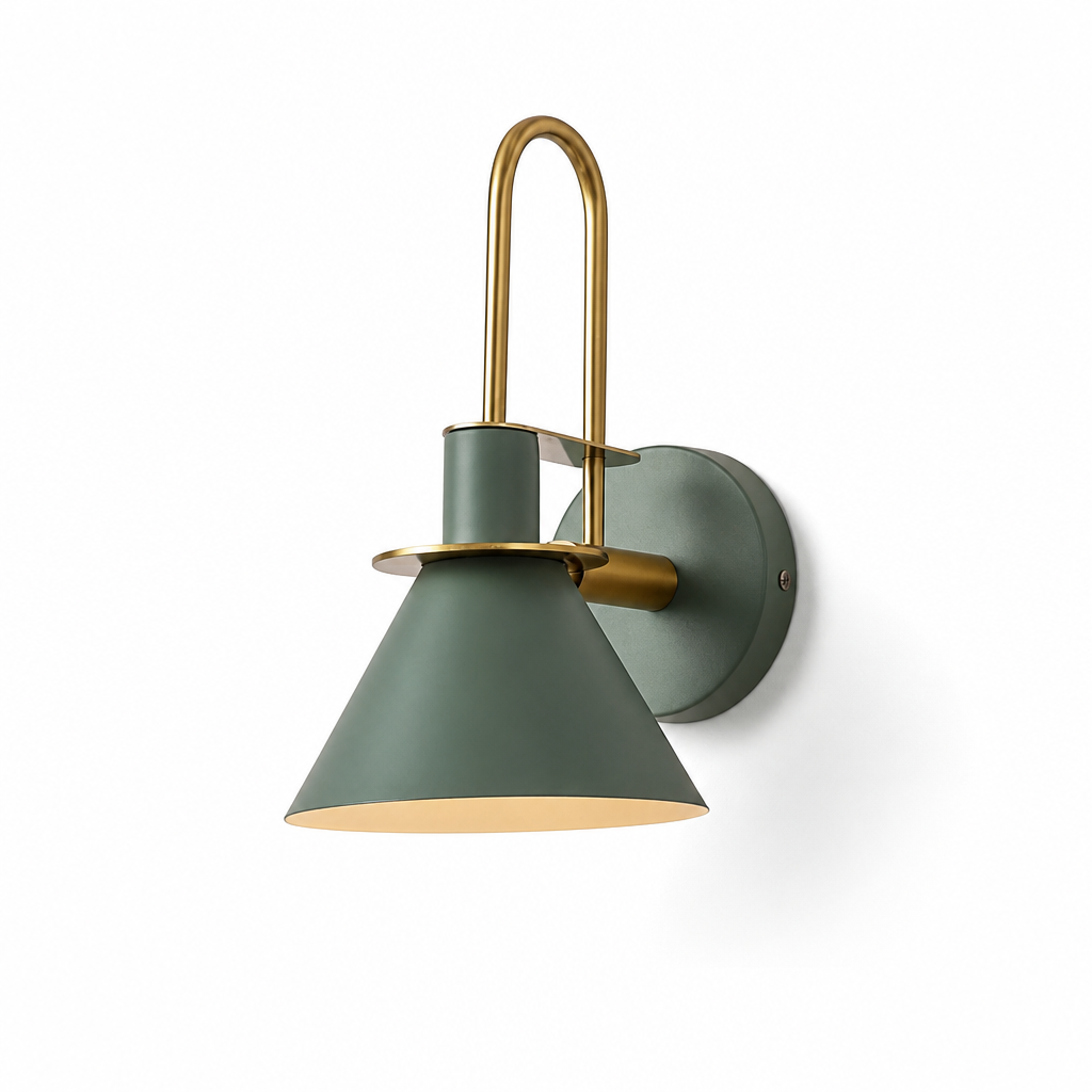 Wall Lamp Conical Metal Shade Curved Gold Arm