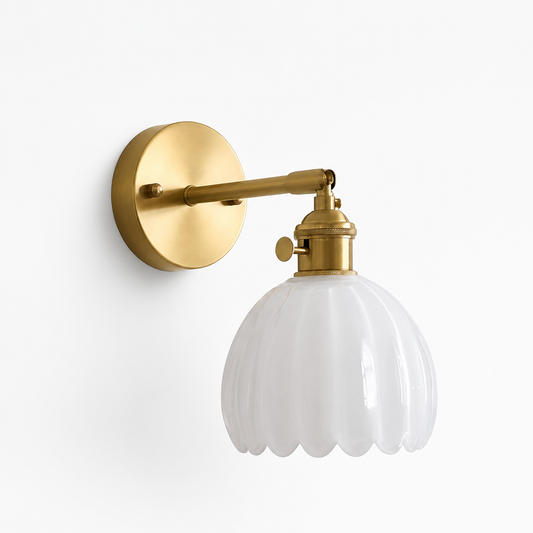 Wall Lamp Sculpted Glass Shade & Brass Fitting
