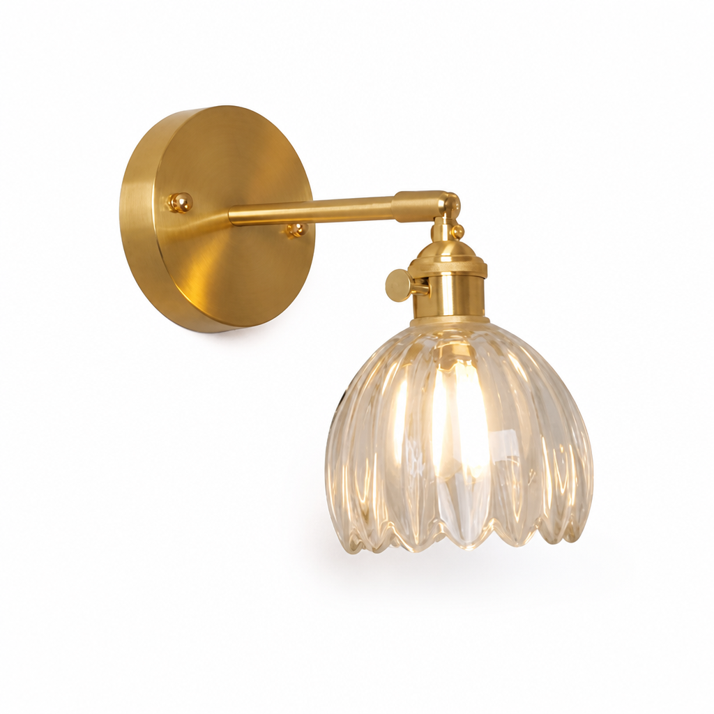 Wall Lamp Sculpted Glass Shade & Brass Fitting