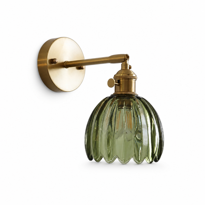 Wall Lamp Sculpted Glass Shade & Brass Fitting