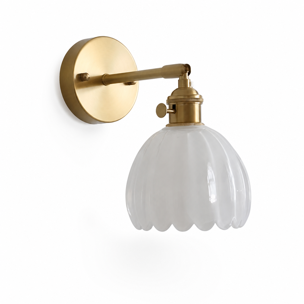 Wall Lamp Sculpted Glass Shade & Brass Fitting