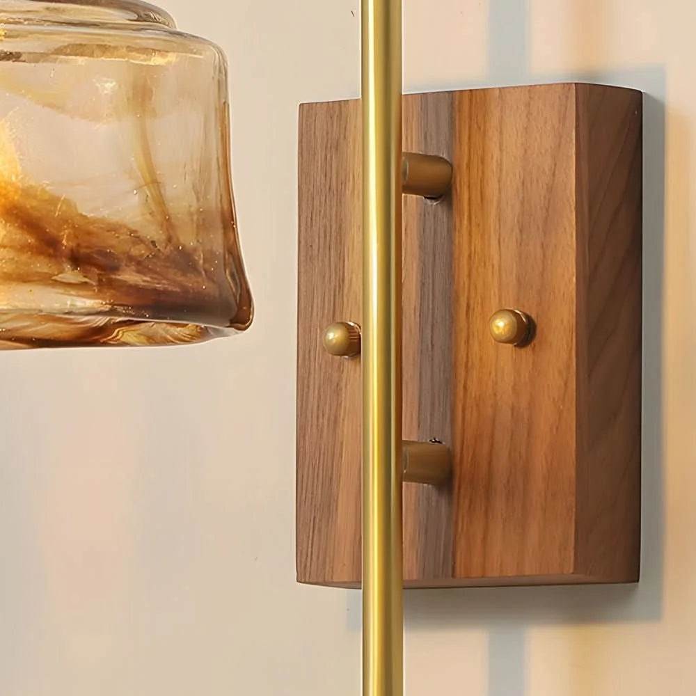 Wall Lamp Vintage Brass Diffused Glass Amber & Blue