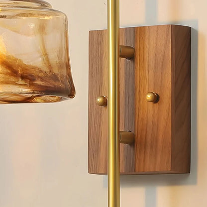 Wall Lamp Vintage Brass Diffused Glass Amber & Blue