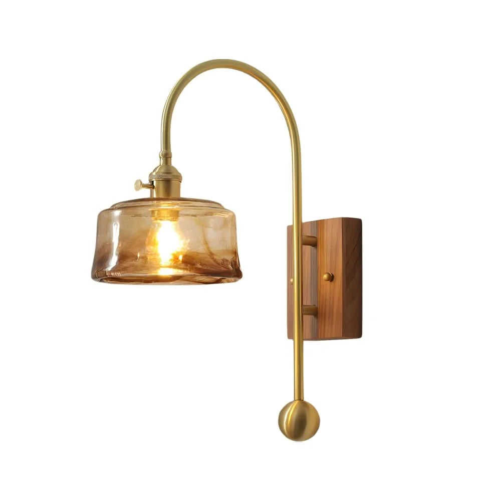 Wall Lamp Vintage Brass Diffused Glass Amber & Blue