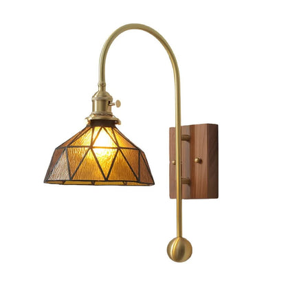Wall Lamp Vintage Brass Diffused Glass Amber & Blue