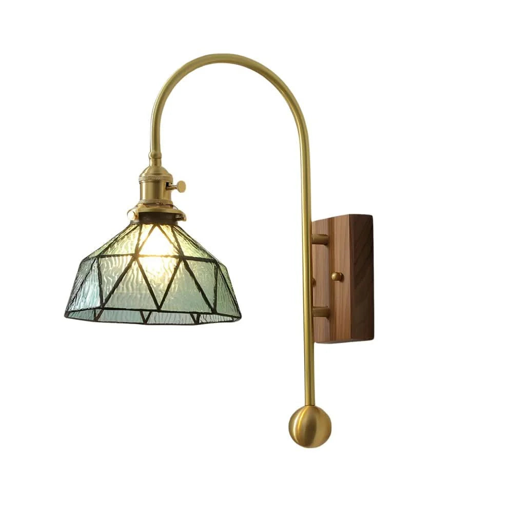 Wall Lamp Vintage Brass Diffused Glass Amber & Blue