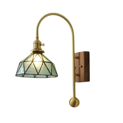 Wall Lamp Vintage Brass Diffused Glass Amber & Blue
