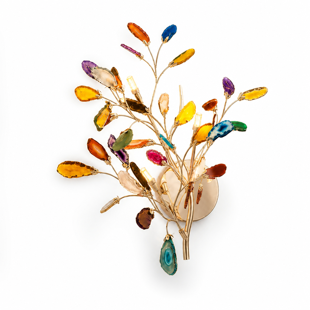 Wall Light Natural Agate Metal Frame Hardwired