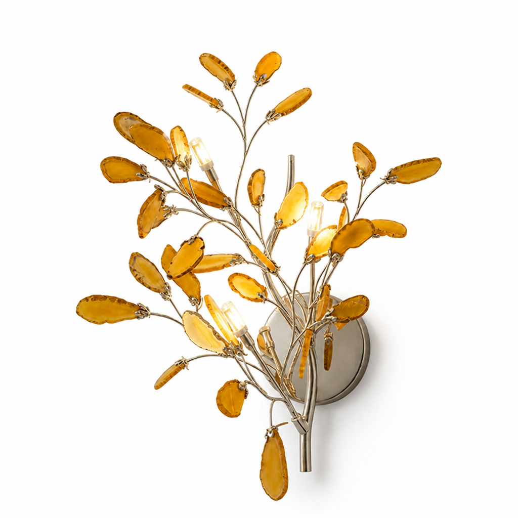 Wall Light Natural Agate Metal Frame Hardwired