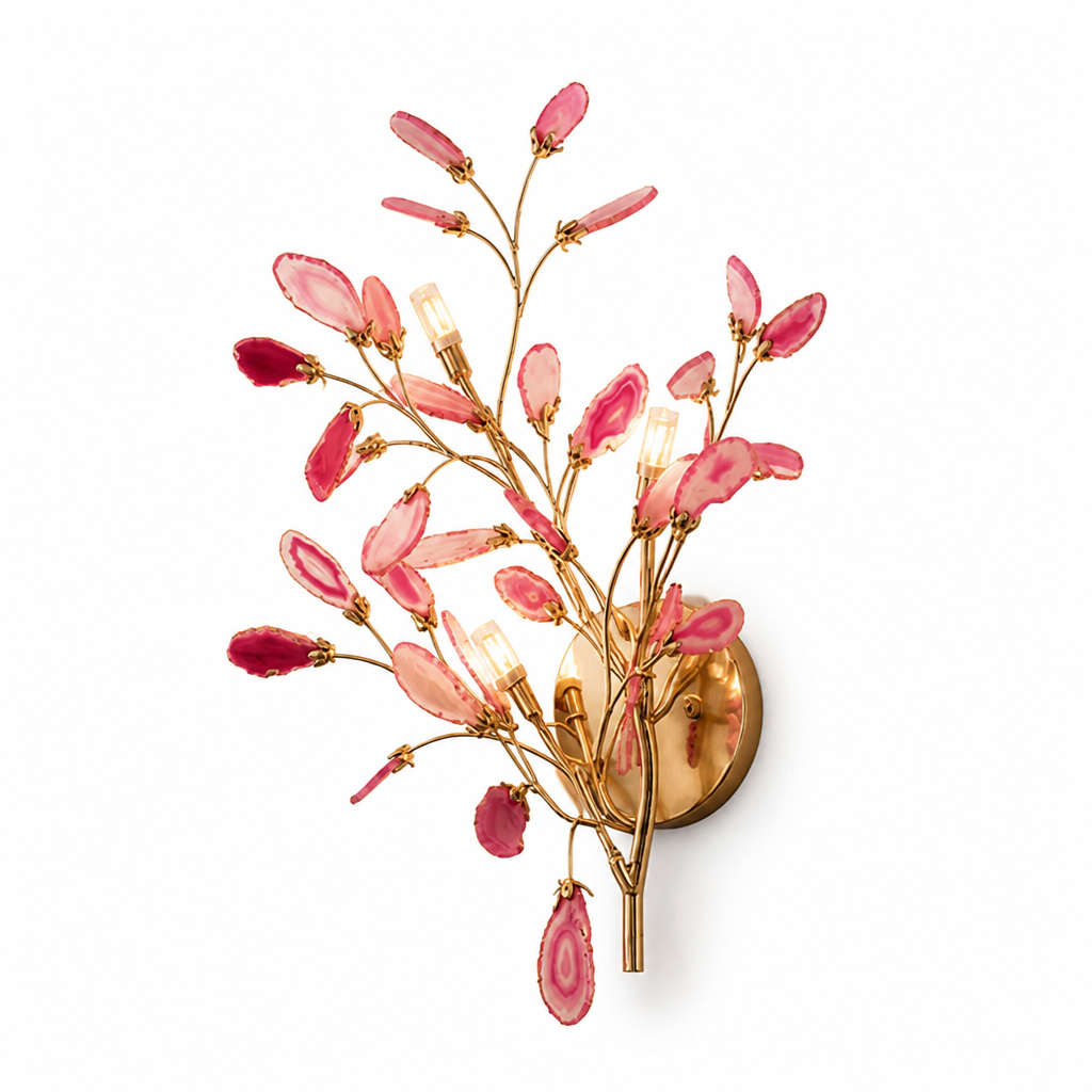 Wall Light Natural Agate Metal Frame Hardwired