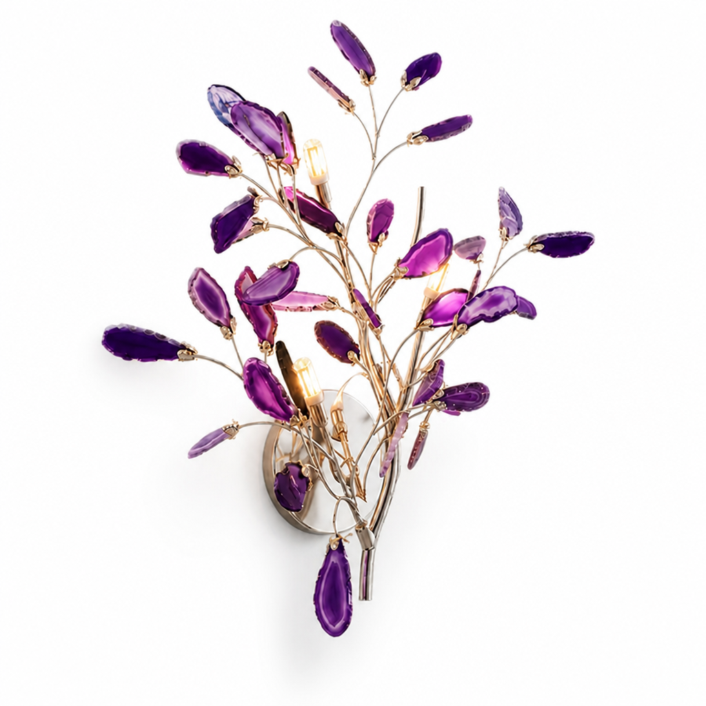 Wall Light Natural Agate Metal Frame Hardwired
