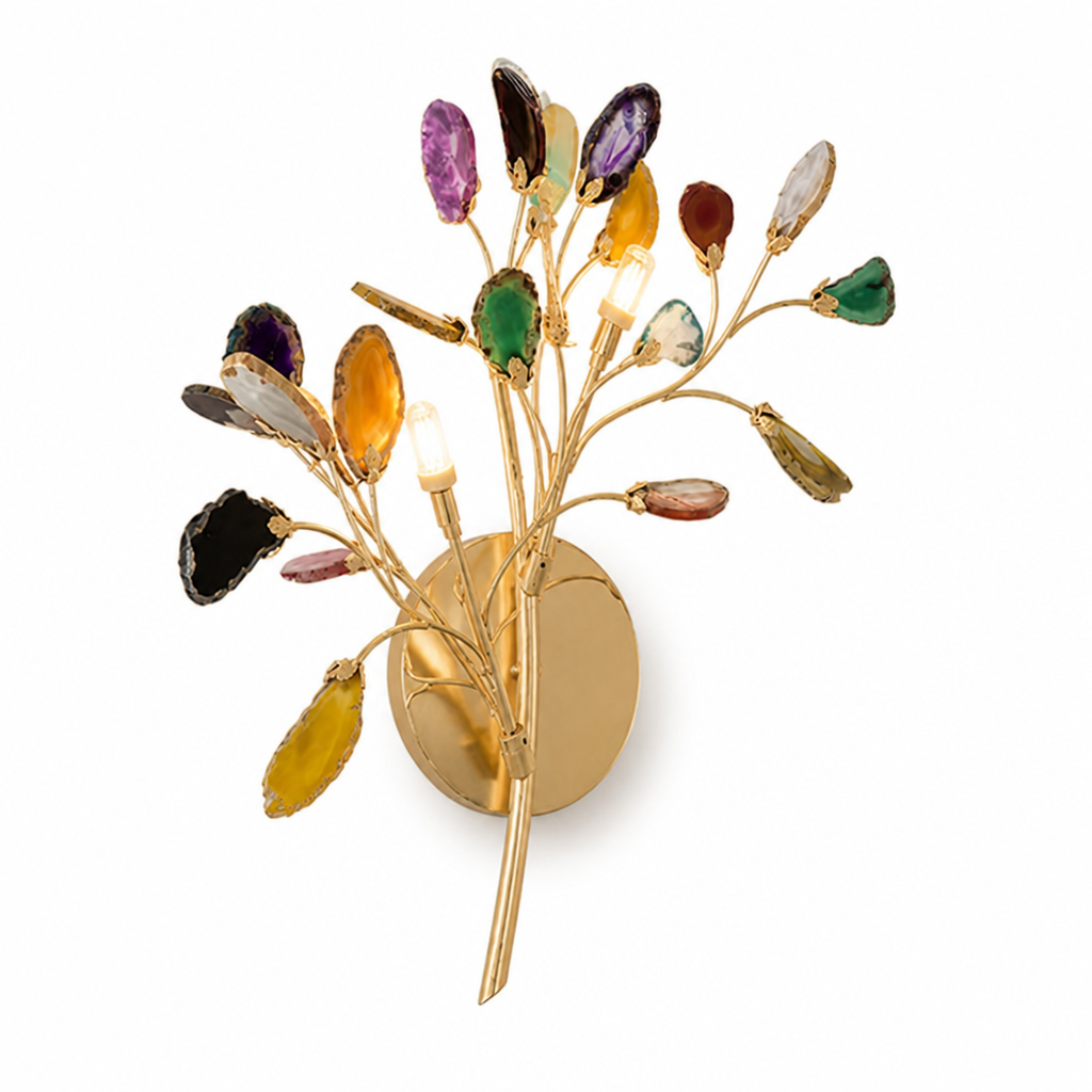 Wall Light Natural Agate Metal Frame Hardwired