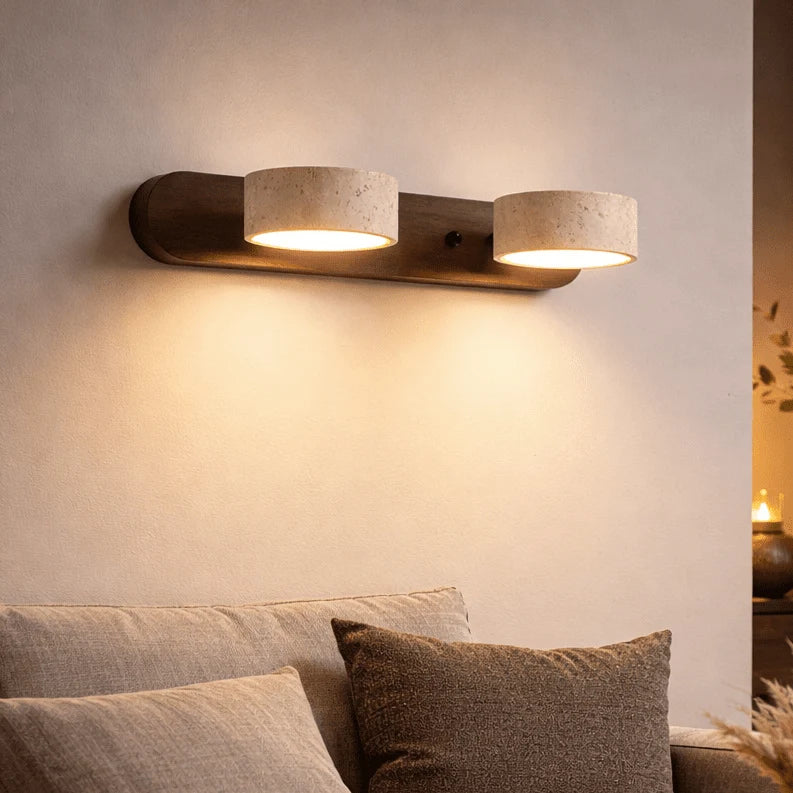 Wall Light Natural Travertine & Wood Integrated LED