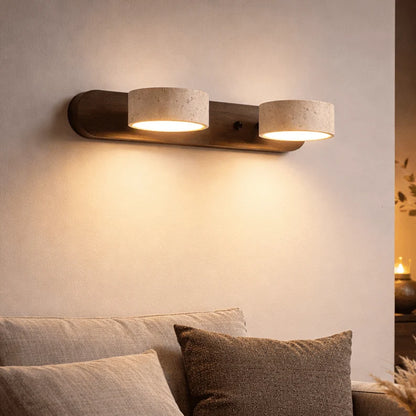 Wall Light Natural Travertine & Wood Integrated LED